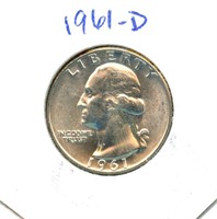 1961-D Uncirculated Washington Silver Quarter