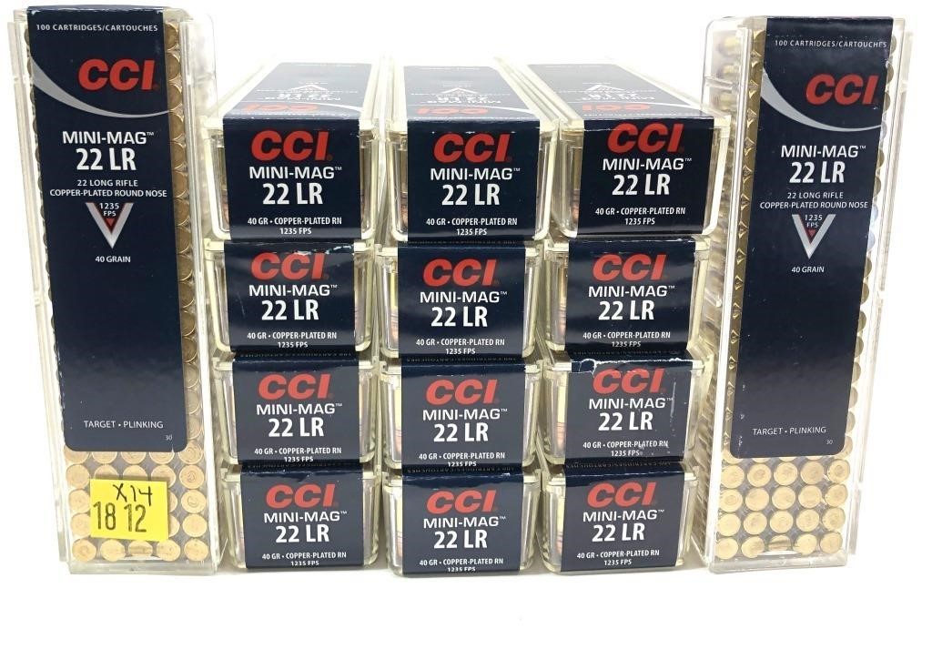 x14- Boxes of CCI .22 LR Mini-Mag cartridges,