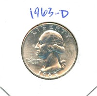 1963-D Uncirculated Washington Silver Quarter