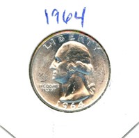1964 Uncirculated Washington Silver Quarter
