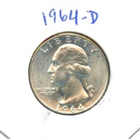 1964-D Uncirculated Washington Silver Quarter