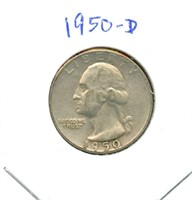 1950-D Washington Silver Quarter