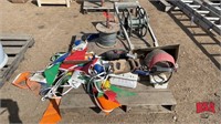 Pallet of Hose Reel Hand Saw, Ribbon Flags etc.