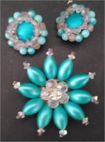Beautifully Matched Brooch & Earrings Set Stamped