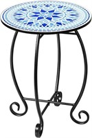 14" Round Outdoor Side Table, Metal Scrollwork Acc