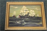 An Oil on Masonite Clippership
