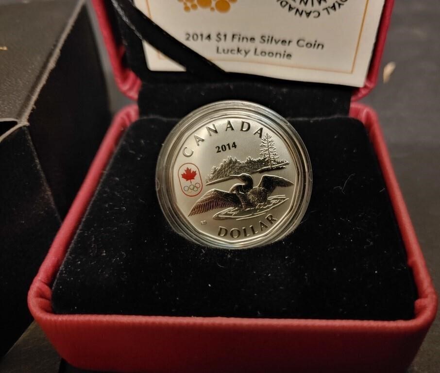 2014, $1.00, 9999 Silver Coin "Lucky Loonie" 7.89G