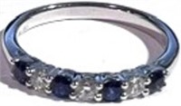 14K WHITE GOLD BAND W/ ROUND DIAMONDS, SAPPHIRES