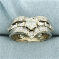 Vintage V Design Baguette and Round Diamond Engage