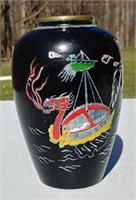 Japanses Dragon Ship Glazed Brass Vase With Pearl