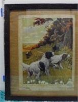 13x15 VTG Hunting Dog Lithograph Unknown Artist