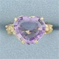 Heart Shaped Rose De France Amethyst Ring in 14k Y