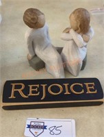 Willow Tree statue, heart and soul & rejoice block