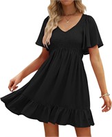 LILLUSORY Women's Mini V Neck Dress  Black med