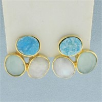 Unique Bezel Set Quartz Statement Earrings in 10k