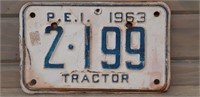 1963 PEI Tractor License Plate