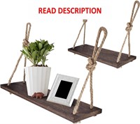 Rope Hanging Shelves  Wood  4 Hooks  2 Pack