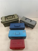 Plastic ammo can, plastic and metal boxes