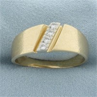 Mens Brushed Finish Diamond Gold Ring in 14k Yello