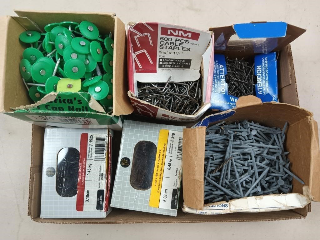 Assorted nails, cable Staples