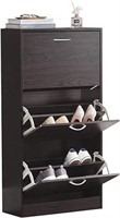 SoBuy FSR110-BR,Brown Shoe Cabinet with 3 Flip Dra