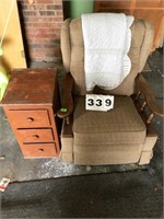 RECLINING ROCKING CHAIR AND SIDE TABLE PLUS A QUIL