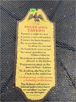 RULES OF TAVERN SIGN 1732Â