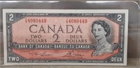 1954 Canadian Two Dollar Bill PRE T/G VG