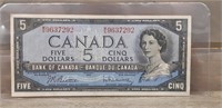 1954 Five Dollar Candian Dollar bill PRE M/S