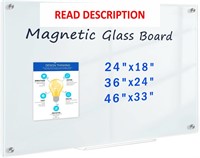 36x24 Magnetic Glass Whiteboard  Frameless