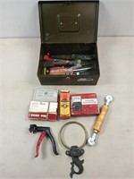 Metal box with the sorted tools, multimeter, etc