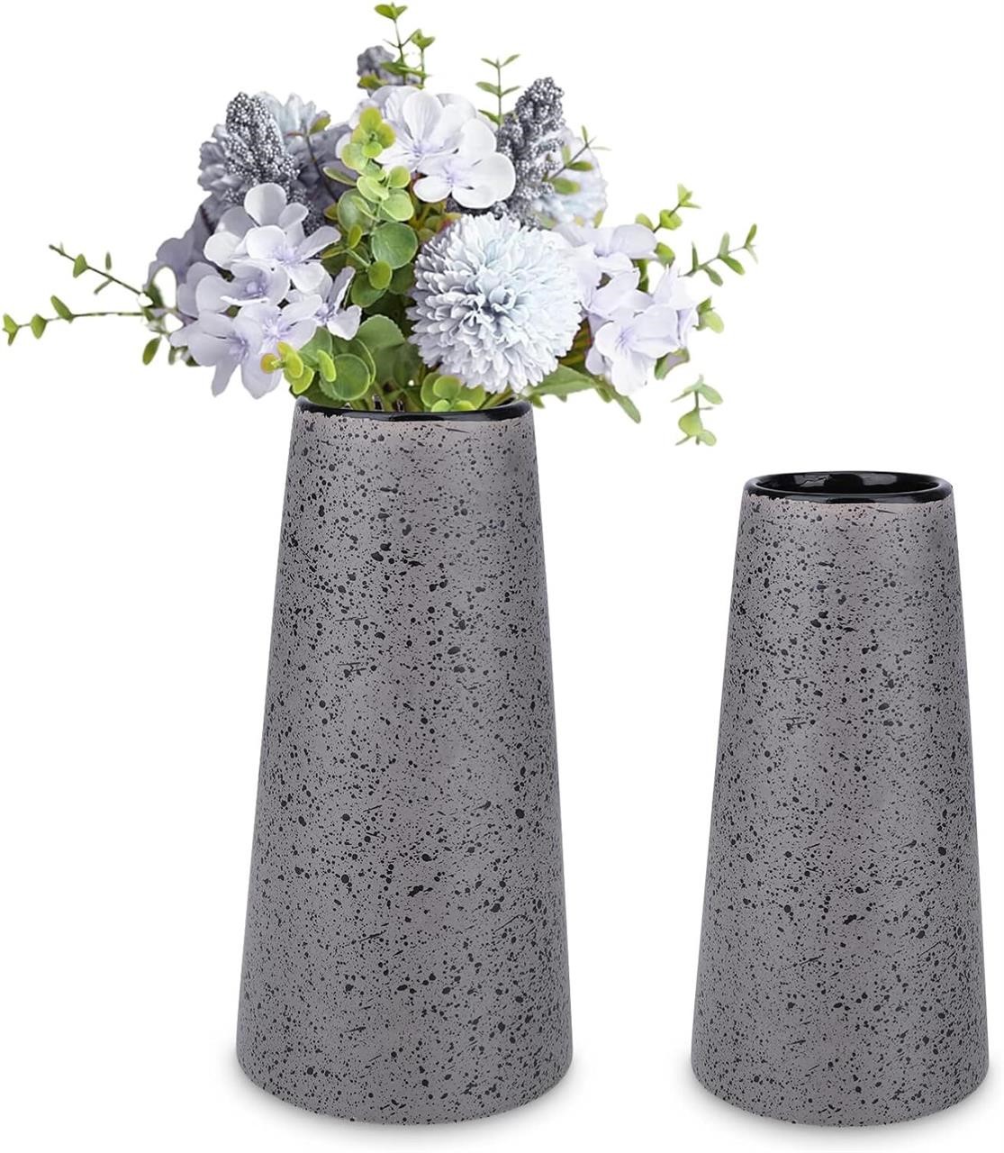 Set of 2 Grey Ceramic Vases  Modern Decor