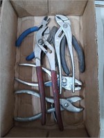 Box of assorted pliers and channel locks