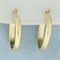 Diamond Cut Hoop Earrings in 14k Yellow Gold