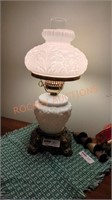 Vintage hurricane milk glass lamp