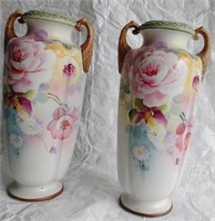 Beautiful Pair Of Hand Painted Vases 12.5"