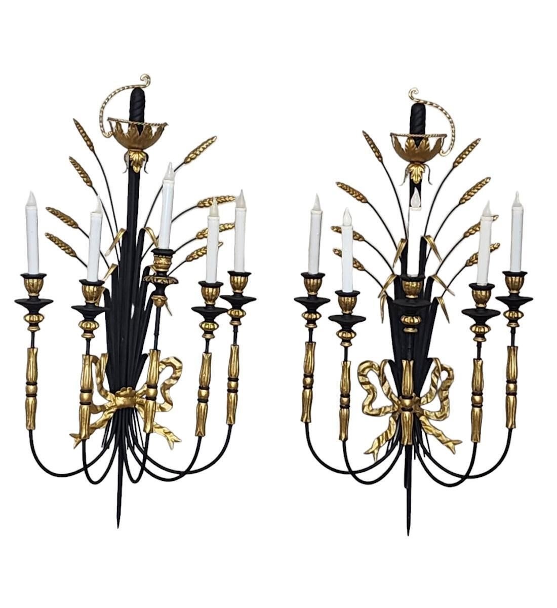 A Nice Pair Of Vintage Wrought Iron Wall Sconces 5