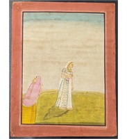 Indian Pahari School Miniature Painting Of A Princ