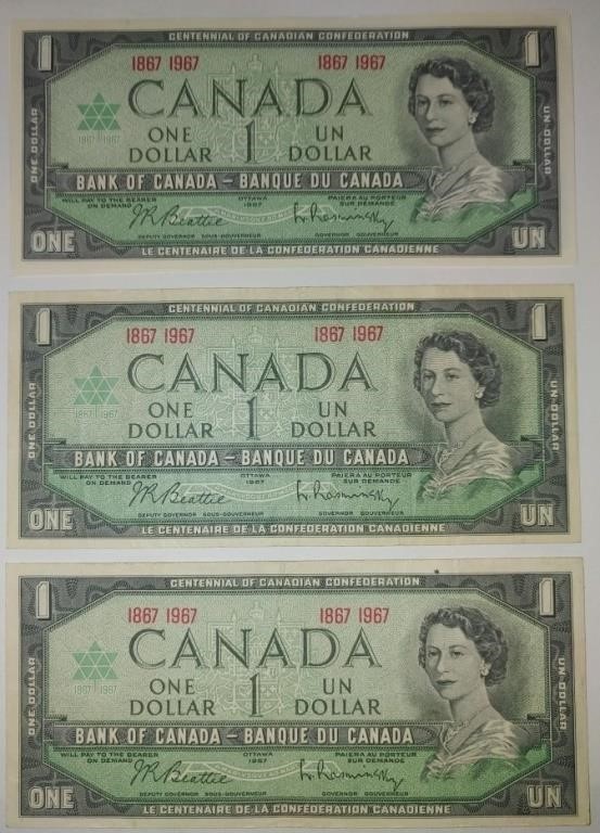 Set Of Three 1967 Series Canadian Centennial $1.00