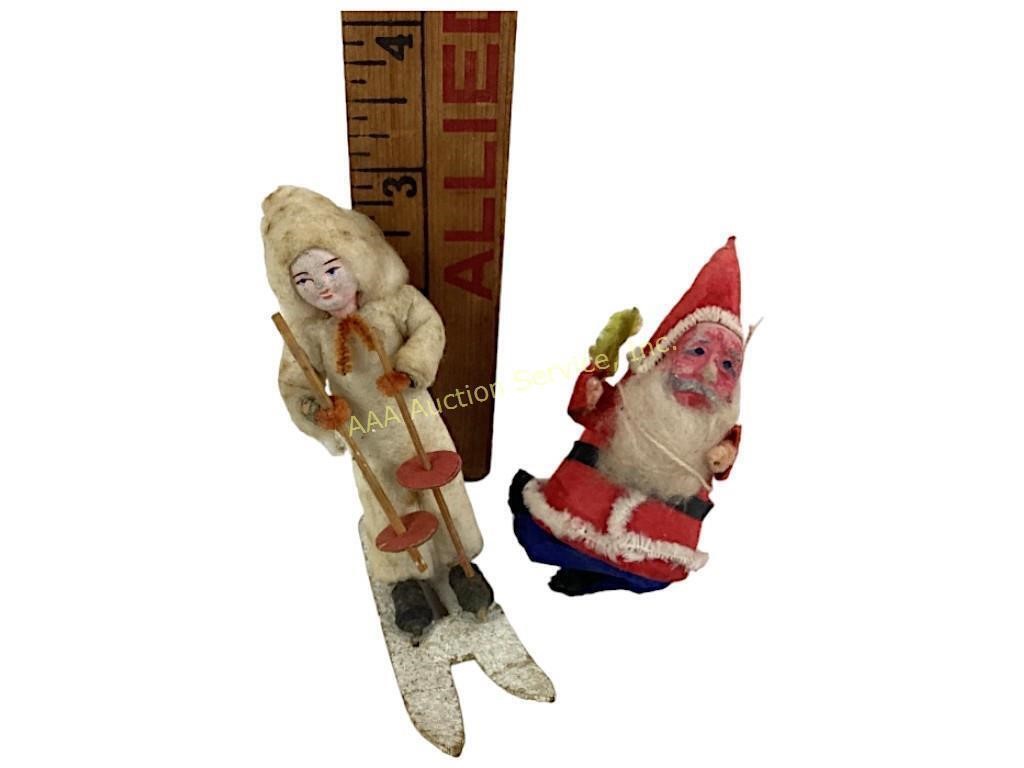 Old Japan paper mache Christmas santa & skier