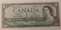 1967 Canadian $1.00 Dollar Bill With Serial Number