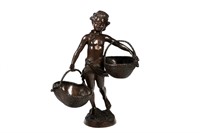 AFTER AUGUSTE MOREAU BRONZE BOY WITH BASKETS