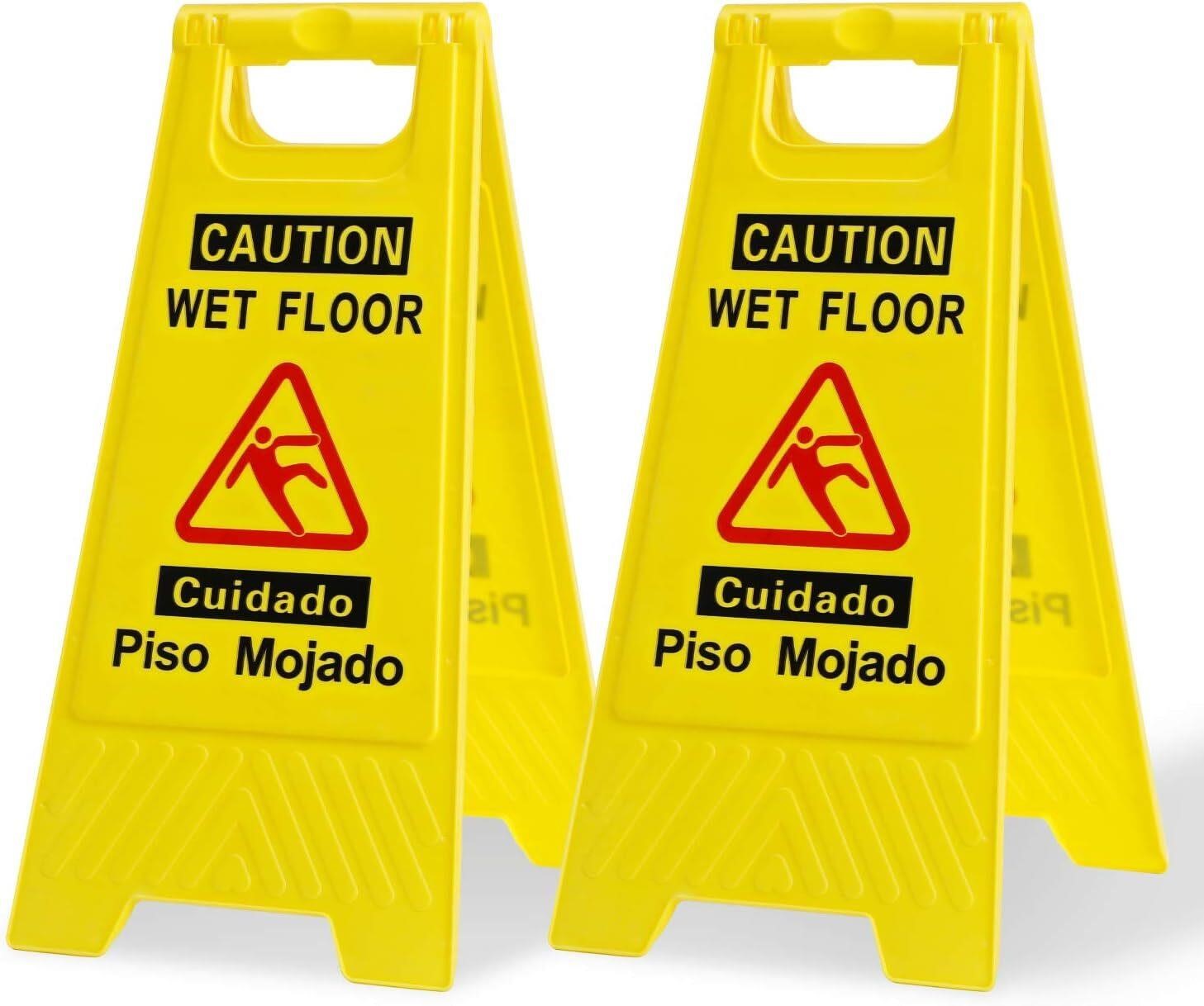 Wet Floor Sign  Bilingual  Foldable  2-Pack