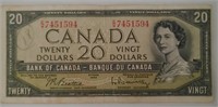 1954 Canadian Series Twenty Dollar Bill With Off