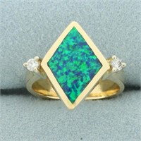 Australian Black Opal and Diamond Ring in 14k Yell