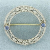 Antique Art Deco Filigree Sapphire Circle Pin in 1