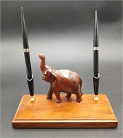 Ink Pen Stand w/Carved Elephant