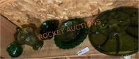 Vintage variety of green glass dishes