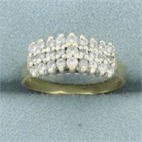 3-Row Diamond Pyramid Cocktail Ring in 14k Yellow