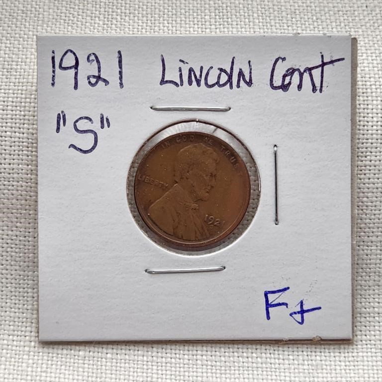 1921-S Lincoln Cent F+